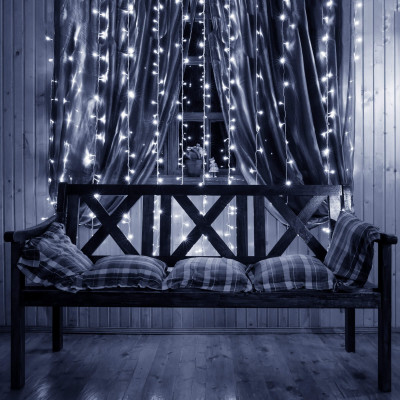 LED svetelný záves - 3x3m, 300LED, 8 funkcií, ovládač, pamäť, IP20, studená biela