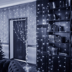 LED svetelný záves - 3x3m, 300LED, 8 funkcií, ovládač, pamäť, IP20, studená biela