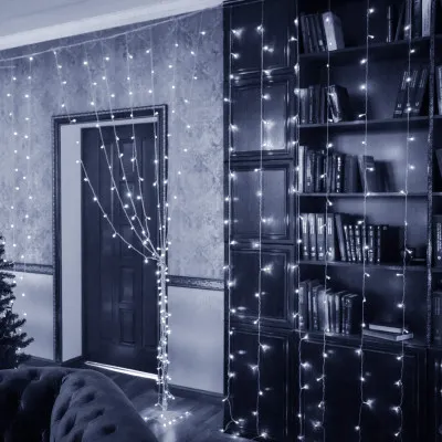 LED svetelný záves - 3x3m, 300LED, 8 funkcií, ovládač, pamäť, IP20, studená biela