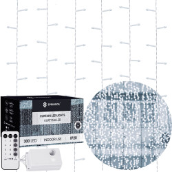 LED svetelný záves - 3x3m, 300LED, 8 funkcií, ovládač, pamäť, IP20, studená biela