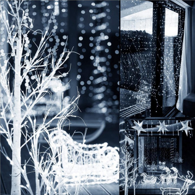 LED svetelný záves - 3x3m, 300LED, 8 funkcií, ovládač, pamäť, IP20, studená biela