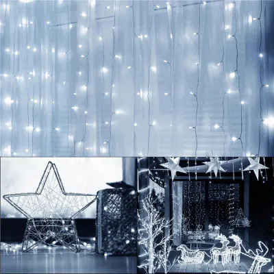 LED svetelný záves - 3x3m, 300LED, 8 funkcií, ovládač, pamäť, IP20, studená biela