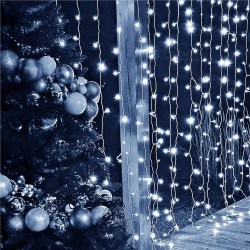 LED svetelný záves - 3x3m, 300LED, 8 funkcií, ovládač, pamäť, IP20, studená biela