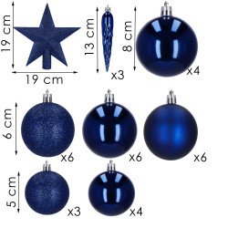 Vianočné ozdoby modré mix - sada 33ks