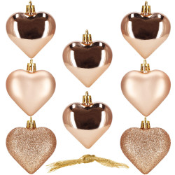Srdiečka ružová sada 8ks, vianočné ozdoby