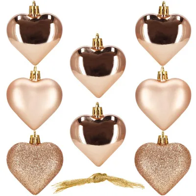 Srdiečka ružová sada 8ks, vianočné ozdoby