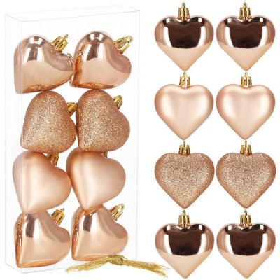 Srdiečka ružová sada 8ks, vianočné ozdoby