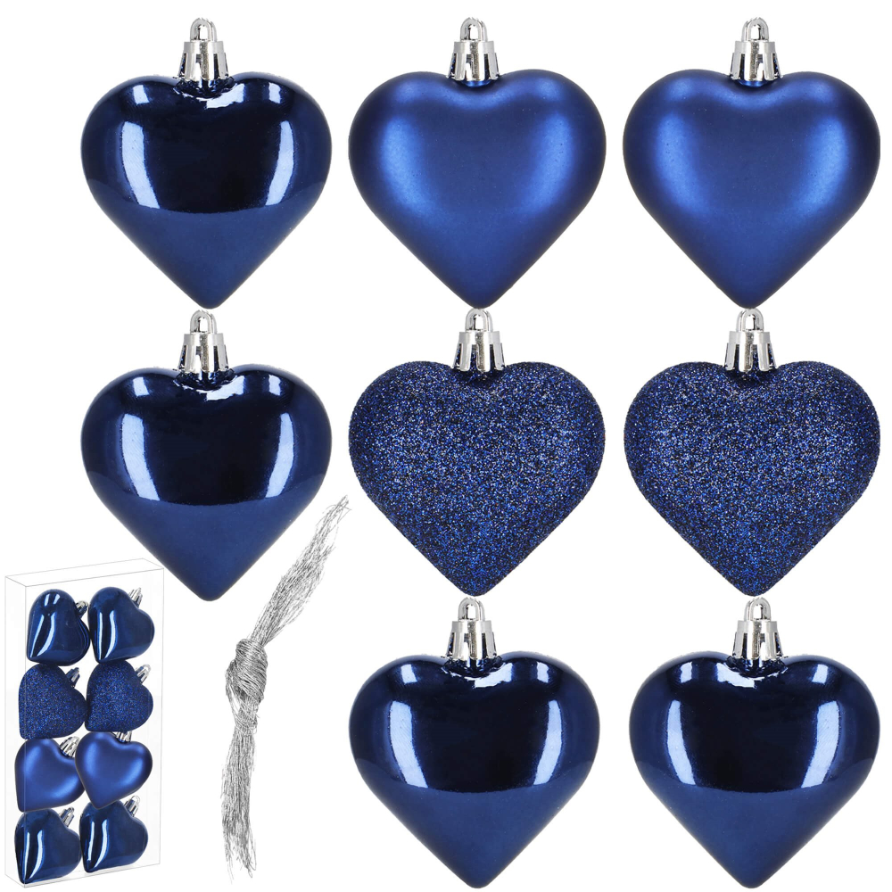 Srdiečka modrá sada 8ks, vianočné ozdoby