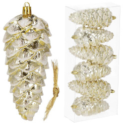 Šišky 14cm zlaté sada 6ks, vianočné ozdoby