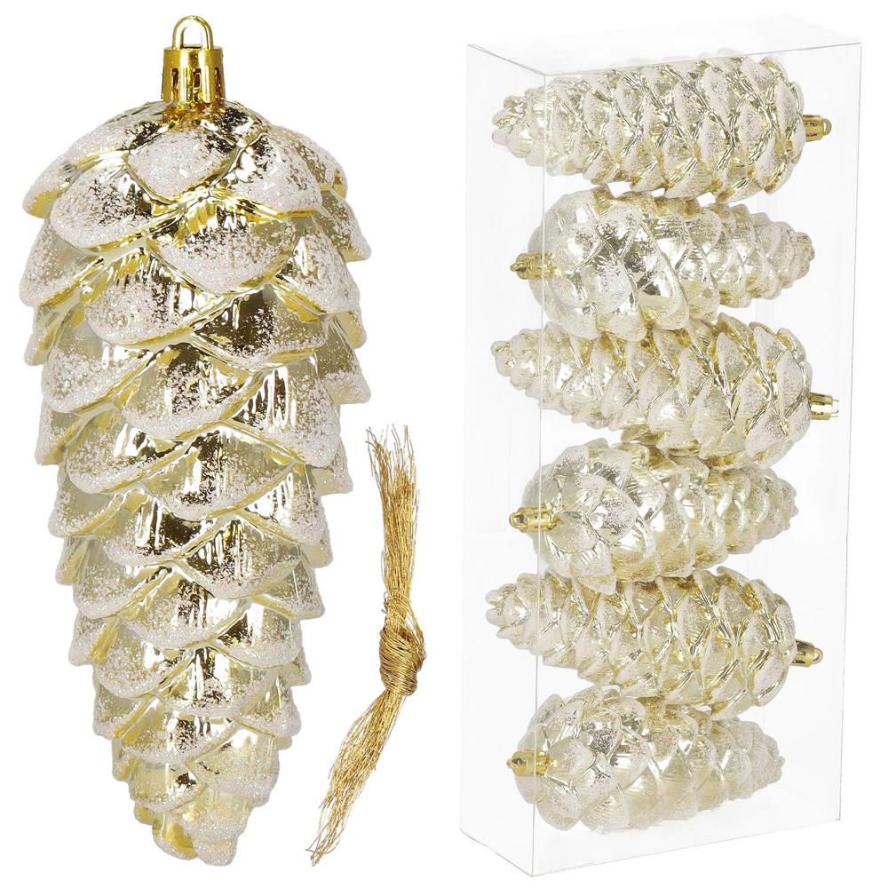 Šišky 14cm zlaté sada 6ks, vianočné ozdoby
