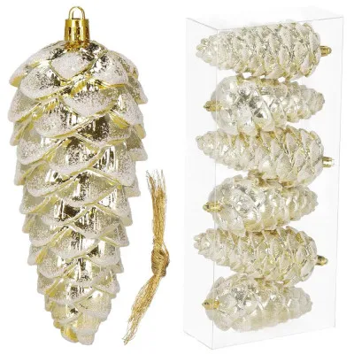 Šišky 14cm zlaté sada 6ks, vianočné ozdoby