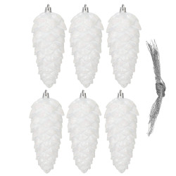 Šišky 14cm biele sada 6ks, vianočné ozdoby