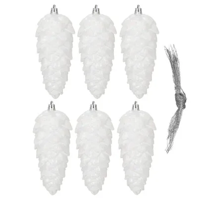 Šišky 14cm biele sada 6ks, vianočné ozdoby