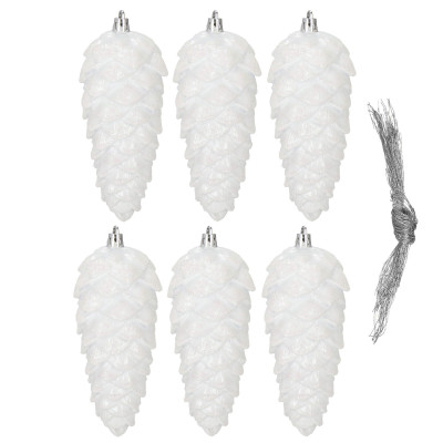 Šišky 14cm biele sada 6ks, vianočné ozdoby