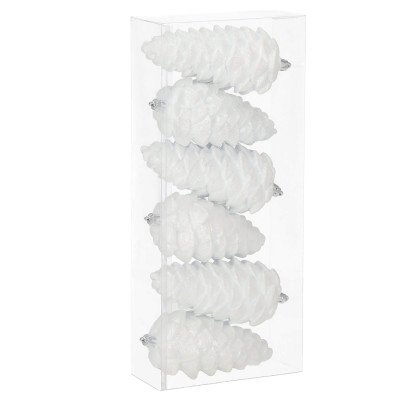 Šišky 14cm biele sada 6ks, vianočné ozdoby