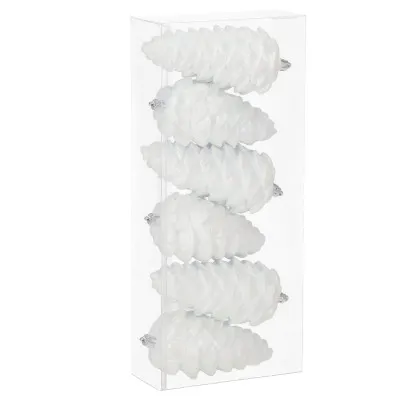Šišky 14cm biele sada 6ks, vianočné ozdoby