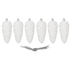 Šišky 14cm biele sada 6ks, vianočné ozdoby