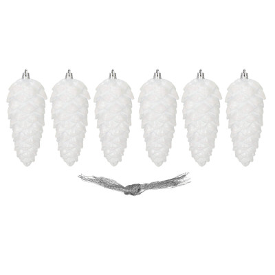 Šišky 14cm biele sada 6ks, vianočné ozdoby