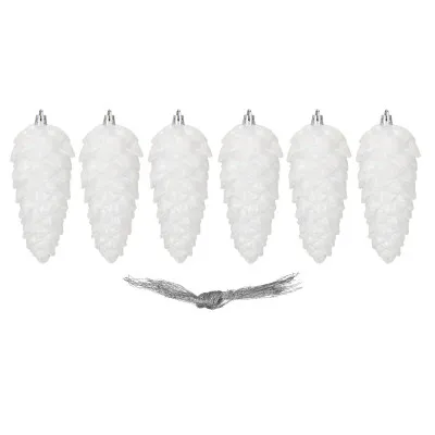 Šišky 14cm biele sada 6ks, vianočné ozdoby