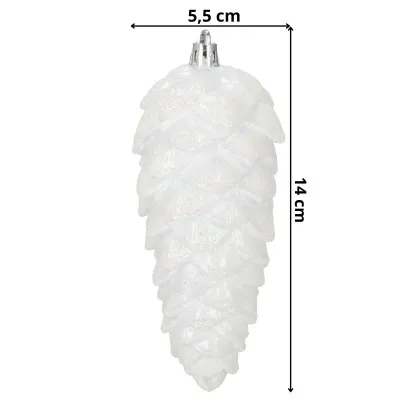 Šišky 14cm biele sada 6ks, vianočné ozdoby