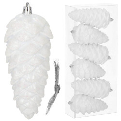 Šišky 14cm biele sada 6ks, vianočné ozdoby