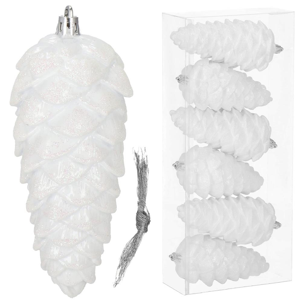 Šišky 14cm biele sada 6ks, vianočné ozdoby