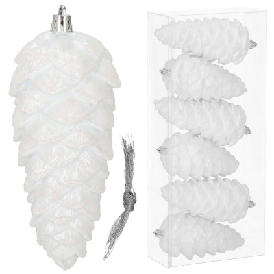 Šišky 14cm biele sada 6ks, vianočné ozdoby