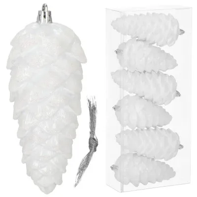 Šišky 14cm biele sada 6ks, vianočné ozdoby