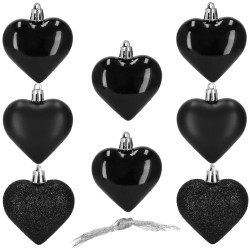 Srdiečka čierna sada 8ks, vianočné ozdoby