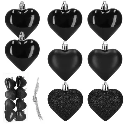 Srdiečka čierna sada 8ks, vianočné ozdoby
