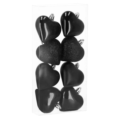 Srdiečka čierna sada 8ks, vianočné ozdoby