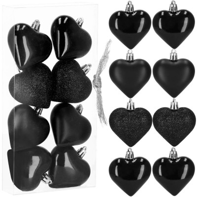 Srdiečka čierna sada 8ks, vianočné ozdoby