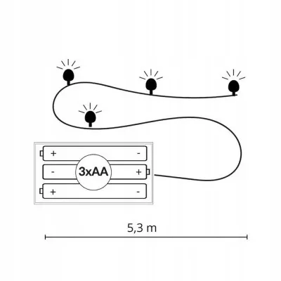 LED reťaz - 5m, 50LED, 8-funkcií, časovač, 3xAA, IP44, multicolor