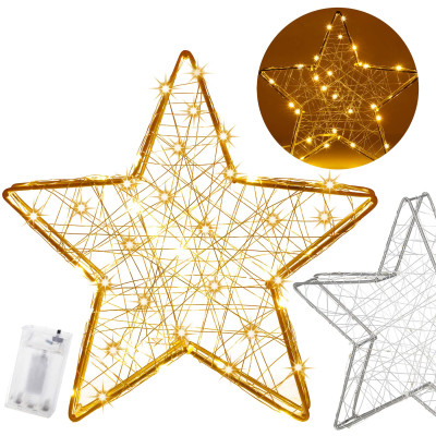 LED Hviezda - 30cm, 30LED, 3xAA, IP20, teplá biela