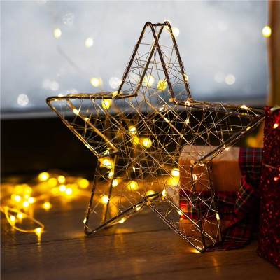 LED Hviezda - 55cm, 100LED, 3xAA, IP20, teplá biela