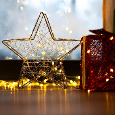 LED Hviezda - 55cm, 100LED, 3xAA, IP20, teplá biela