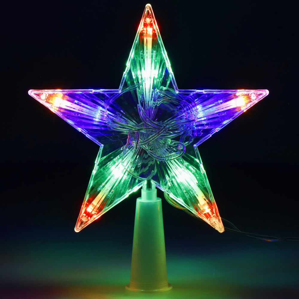 LED Hviezda na vianočný stromček - 17,5 cm, 10 LED, 3xAA, IP20, multicolor