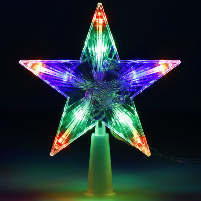 LED Hviezda na vianočný stromček - 17,5 cm, 10 LED, 3xAA, IP20, multicolor