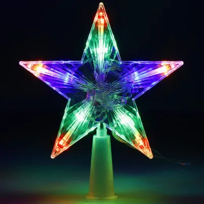 LED Hviezda na vianočný stromček - 17,5 cm, 10 LED, 3xAA, IP20, multicolor