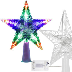 LED Hviezda na vianočný stromček - 17,5 cm, 10 LED, 3xAA, IP20, multicolor