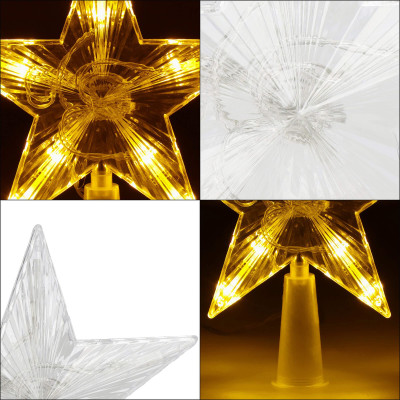 LED Hviezda na vianočný stromček - 17,5cm, 10LED, 3xAA, IP20, teplá biela