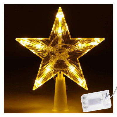 LED Hviezda na vianočný stromček - 17,5cm, 10LED, 3xAA, IP20, teplá biela