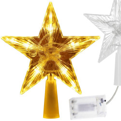 LED Hviezda na vianočný stromček - 17,5cm, 10LED, 3xAA, IP20, teplá biela