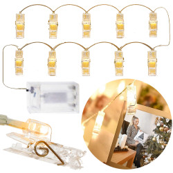 LED reťaz Klipy - 1m, 10LED, 3xAA, IP20, teplá biela