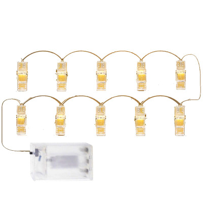 LED reťaz Klipy - 1m, 10LED, 3xAA, IP20, teplá biela