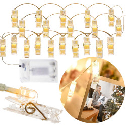 LED reťaz Klipy - 2,5m, 20LED, 3xAA, IP20, teplá biela