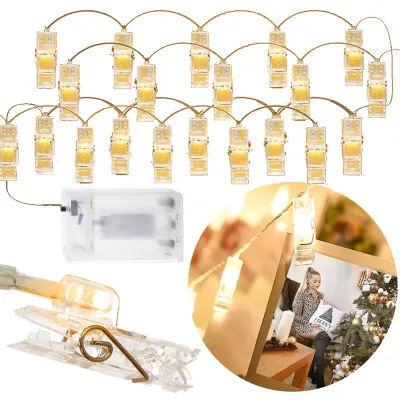 LED reťaz Klipy - 2,5m, 20LED, 3xAA, IP20, teplá biela