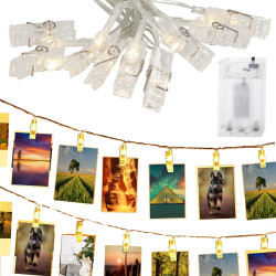 LED reťaz Klipy - 2,5m, 20LED, 3xAA, IP20, teplá biela