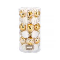 Vianočné banky bielo-zlaté mix - 7cm, sada 30ks