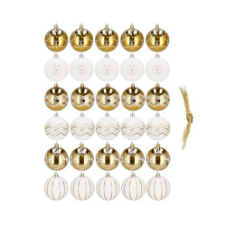 Vianočné banky bielo-zlaté mix - 7cm, sada 30ks